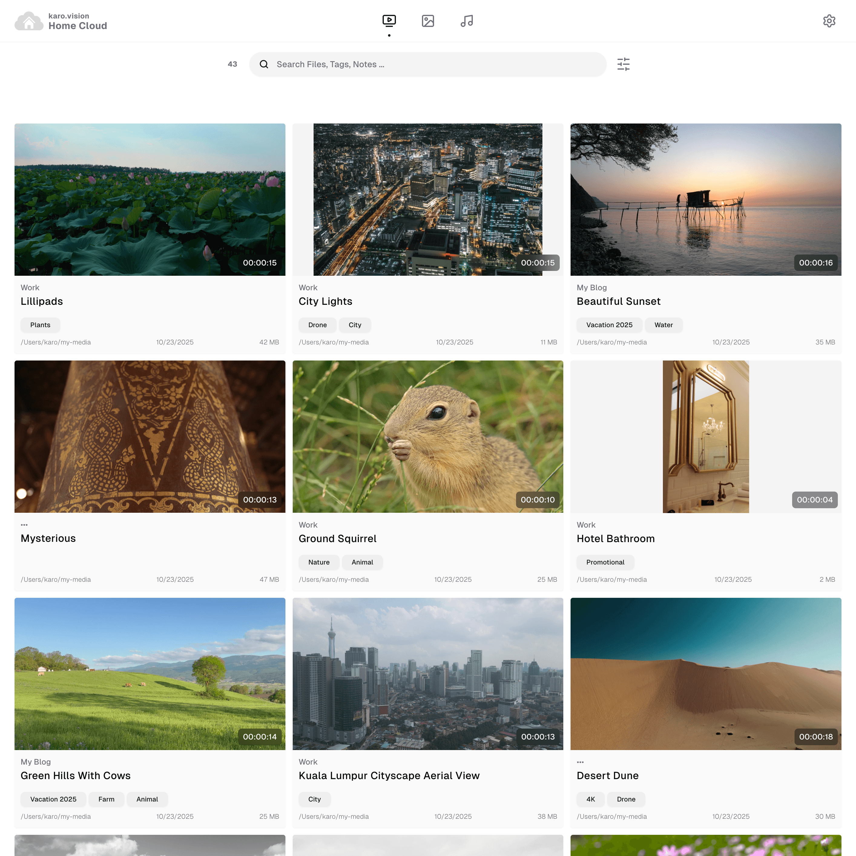 Videos collection view with thumbnails
